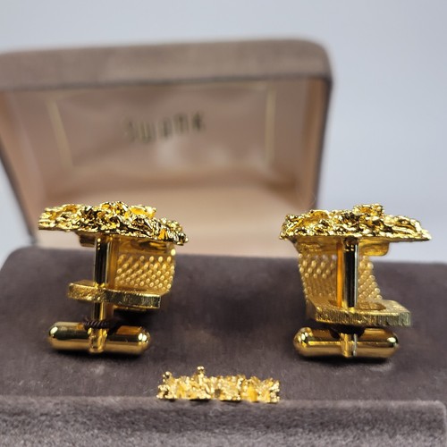 SWANK - Vtg MCM Gold Nugget Bonsai Mesh Wrap Cuff Links & Tie Pin Gift Set! NOS - Picture 6 of 14
