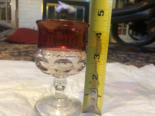 Ruby Red Clear Glass Flash Thumbprint Footed Goblet 4 1/4" - Picture 4 of 4