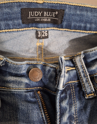 Judy Blue Skinny Fit Jeans 3/26 Distressed Camo Einsatz Patch Stretch Denim 26x28 - Bild 7 von 7