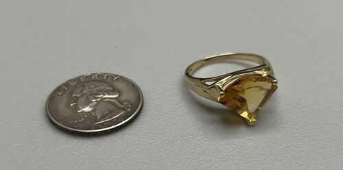 Beautiful Vintage .585 14K Solid Yellow Gold & Orange Citrine Retro Ring s10 5g - 第 3/6 張圖片