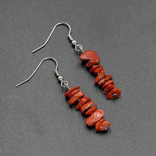 Women Red Jasper Quartz Crystal Bead Dangle Earrings Tassel Drop Earhook Jewelry - Picture 3 of 11