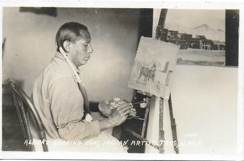 RPPC von Taos Pueblo Künstler Albert schaut Elch auf seine Staffelei 1920-30er Jahre - Bild 1 von 3