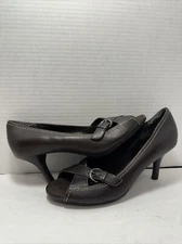 A2 BY AEROSOLES WOMEN'S Sz 6 BROWN Leather Open Toe HEELS PUMPS HHR12-9
