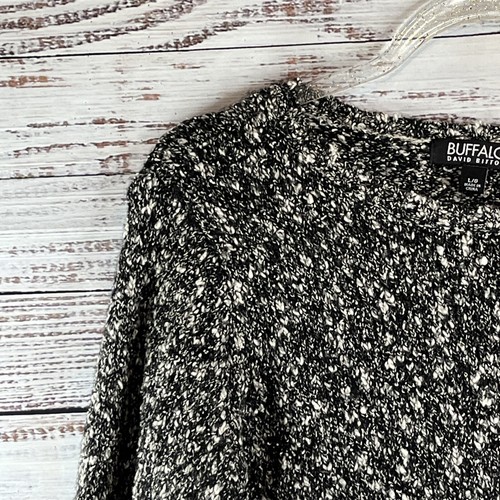 BUFFALO David Bitton Sweater Womens L Black White Popcorn Long Sleeve Crew Neck - Picture 2 of 14