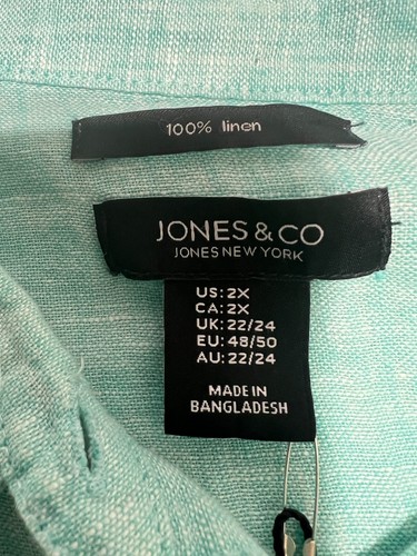 Jones NY Women 2X Top Shirt Tunic Seafoam Light Teal Linen Button Down New NWT - Picture 5 of 6