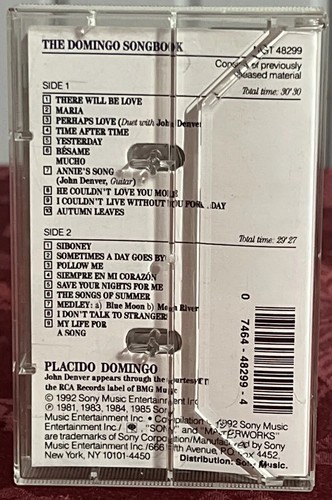 Placido Domingo: The Domingo Songbook Cassette Sony Masterworks #MGT48299/1992 - Picture 3 of 6
