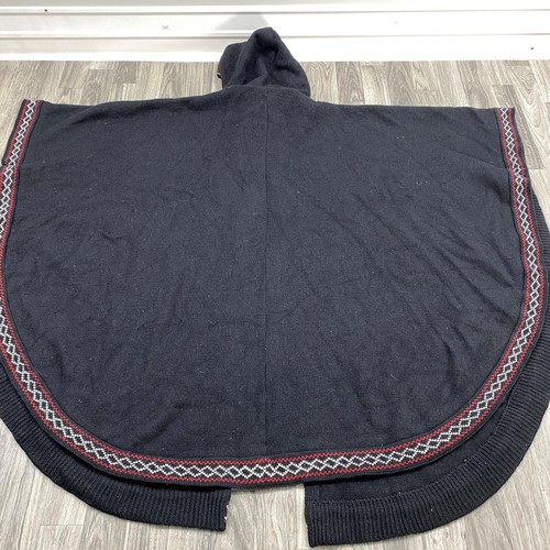 BALTIC INSPIRATIONS Poncho Pullover offener Stil schwarz Wolle Kapuze Damen Gr. M - Bild 5 von 10