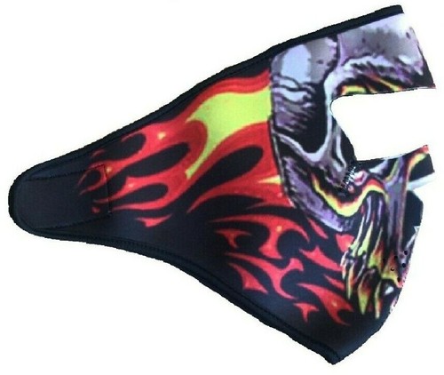 Motorcycle Skull Flames Mask Rider Skateboard Neoprene Balaclava Bike Scary Mask - Picture 2 of 2