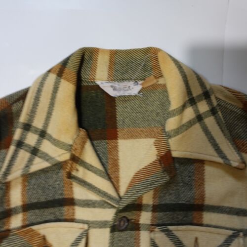 VTG Woolrich CPO Jacket Mens L Tan Green Beige Plaid Wool Blend Button Coat USA - Picture 2 of 18