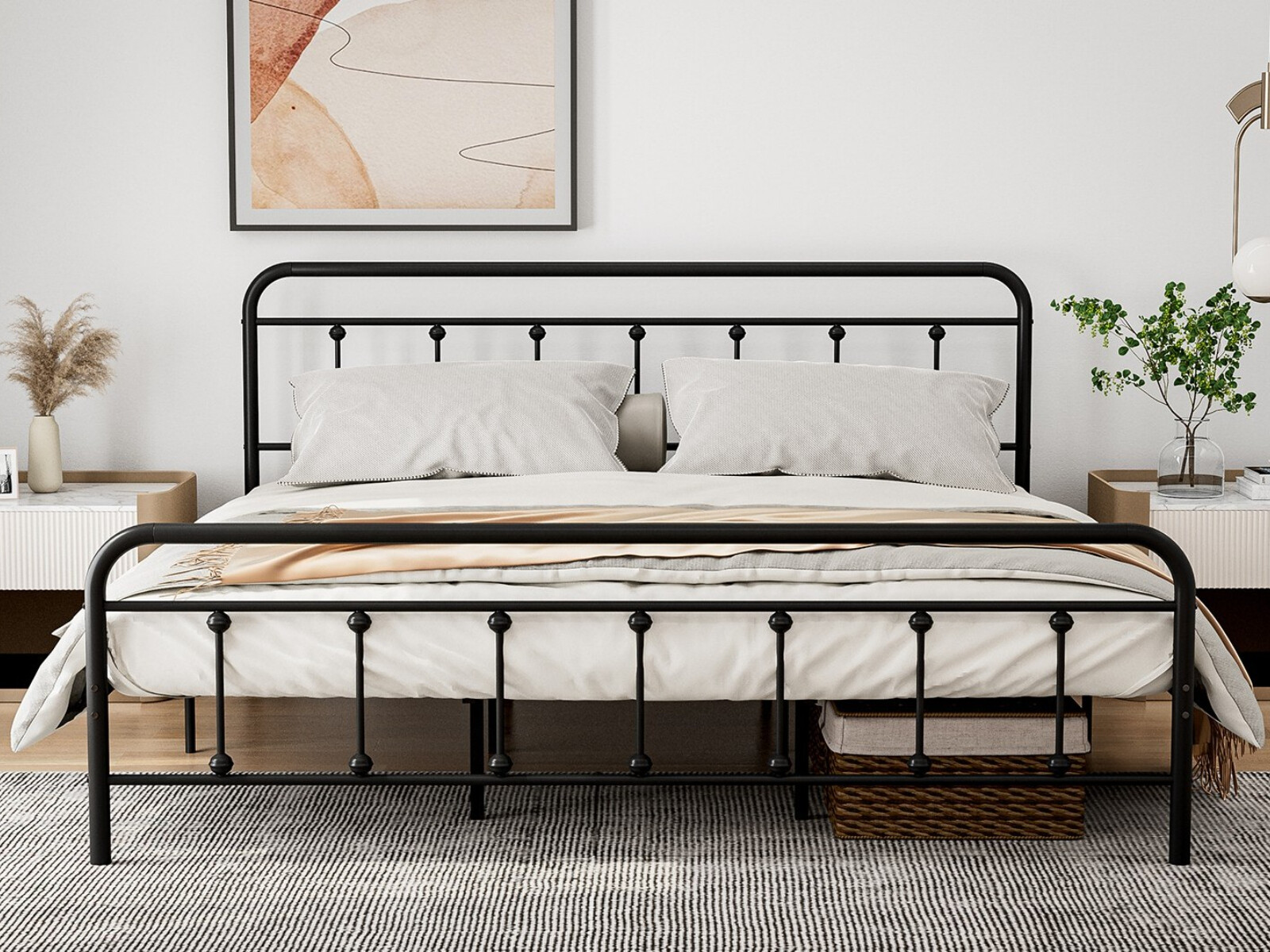 Metal California King Bed Frames with Headboard & Footboard No Box