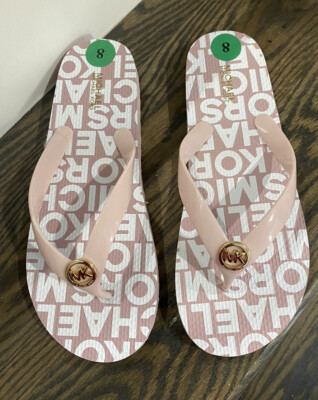 MICHAEL KORS WOMEN'S Light Pink FLIP FLOPS SIZE M MK LOGO NEW