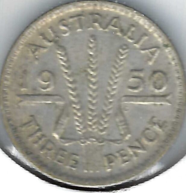 1950 Australia Circulated Silver Three Pence KGVI & Three Wheat Shafts Coin 1950 Australia Circulated Silver Three Pence KGVI & Three Wheat Shafts Coin