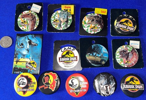 LOT-(13) vintage 1993 Jurassic Park BUTTON/PINBACK/PIN/BADGE Dinosaurs