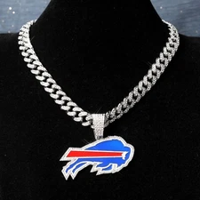 Buffalo Bills NFL Unisex Personalized Hip Hop Cuban Chain Zircon Necklace Silver