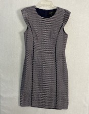 J. Crew Cap Sleeve Matelasse Dress Womens 8 Midi J7992 Blue Lined Shift