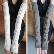 Women Half-finger Gloves Winter Arm Wrist Sleeve Solid Color Crochet Arm Warmer