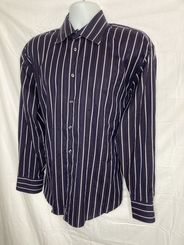 Pronto Uomo Camicia Bottoni Uomo Grande Non Ferro Blu Rigato Manica Lunga - Foto 4 di 10