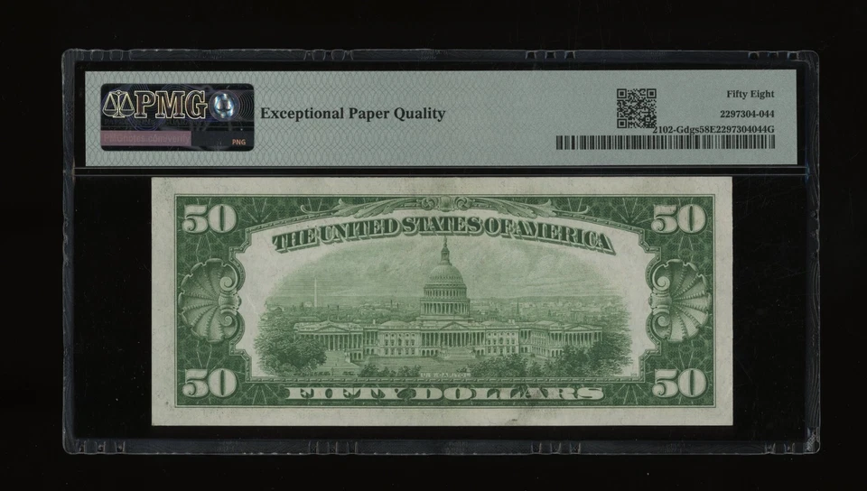 DBR 1934 $50 DGS FRN Chicago Fr. 2102-Gdgs PMG 58 EPQ Serial G01974436A - Image 2 of 2