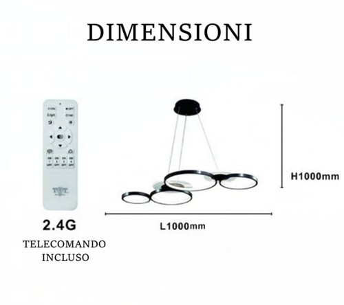 Lampadario a Sospensione LED 65W 6 Anelli Luminosi Moderno con Telecomando IP20 - Foto 11 di 12