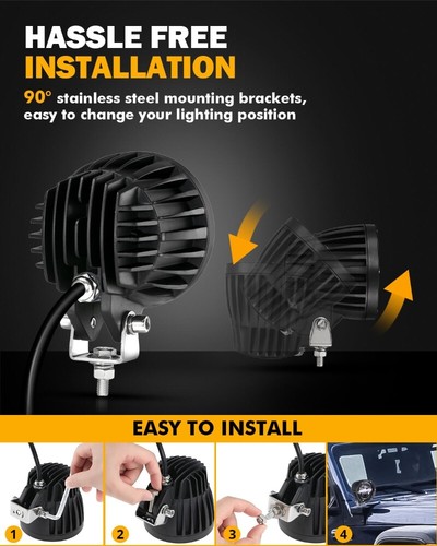 AUXBEAM 4" INCH LED Work Light Pods w/ Amber DRL Offroad for JEEP Pickup Truck - Picture 7 of 12