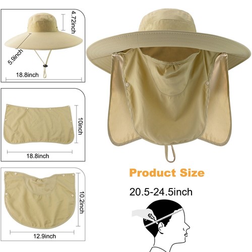 Adjustable Sun Hat Camping Boonie Fishing Wide Brim Bucket Cap w/Neck Flap Cover - Picture 122 of 124