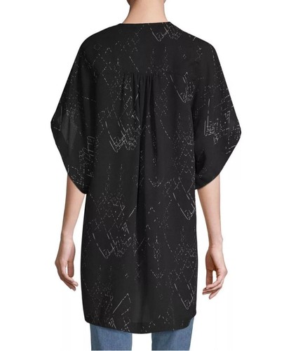 Eileen Fisher Größe S/M Marrakesch bedruckter Kimono Jacke Seidenmischung vorne offen schwarz - Bild 10 von 12