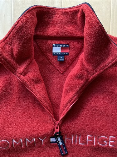 Tommy Hilfiger Men's VTG 1/4 Zip Fleece Y2K Pullover Spell Out Logo Red Size S/P - Picture 3 of 11