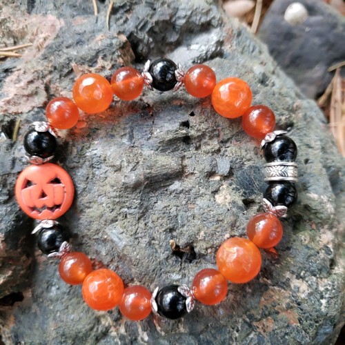 Hand Crafted Stone Bracelet: Carnelian : Orange Agate : Black Onyx 10mm - Picture 4 of 6