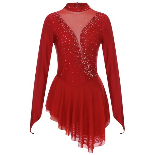 Damen Eiskunstlauf Kleid Lange Ärmel Ballett Tanz Trikots Gymnastik Outfits - Picture 76 of 134
