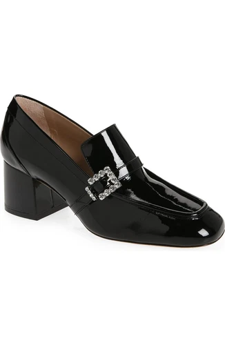 $600 Stuart Weitzman Crystal Geo Buckle Loafer Pump PATENT BLACK 10 (DB27)