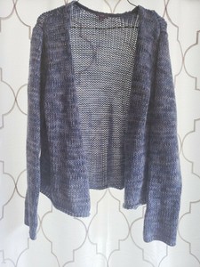 J-Jill-Large-Open-Front-Cardigan-Blue-Crochet-Knit-Long-Sleeve-100-Cotton-Top