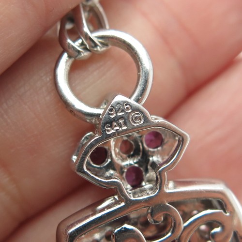 SAI 925 Sterling Silver Real White Topaz & Amethyst Gem Cable Chain Necklace 18" - Picture 7 of 7