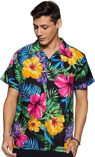 Hawaiian Shirt for Men's Short Sleeves Front Pocket Big Hibiscus Beach Shirt - Picture 3 of 43