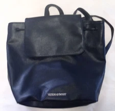 Victoria's Secret Black Faux Leather Drawstring Backpack Bag Cinch Purse