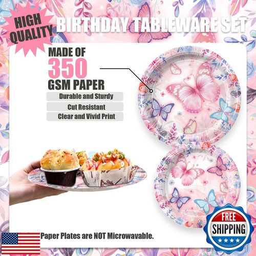 YuBnYnSn 168 Piezas Mariposa Fiesta Platos y Servilletas Vajilla Set Floral Nacimiento - Imagen 3 de 5
