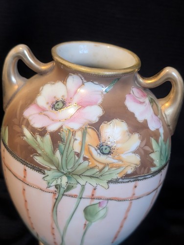 Vintage Noritake Morimura Nippon Vase Flowers Floral Gold Accents 6.5”t x 4.25"w - Picture 10 of 14