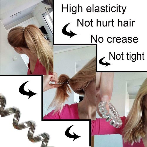 4 Spiral Head Hair Ties Traceless No Crease Metallic Coil Phone Cord Ponytail - Picture 4 of 4