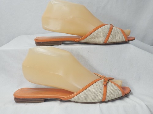 Brooks Brothers Orange Leather/Textile Slip-On Sandal Women Size 8 M - Picture 4 of 6