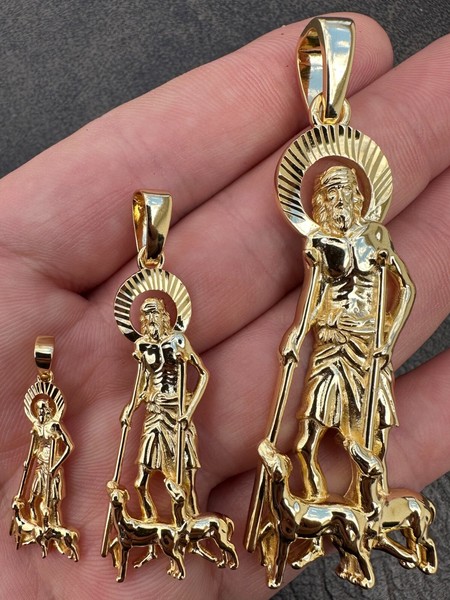 Alternate view of 14k Gold Plated 925 Silver Saint Lazarus Necklace Pendant 1"-2.75" San Lazaro