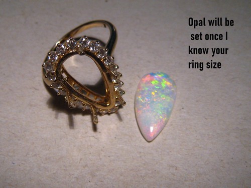 3.6 ct.  , Opal & Diamond Ring  , Solid  18k Yellow Gold - Photo 2 sur 15