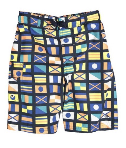 Penguin Boys Swim Trunks S Board Shorts Blue World Flags Bathing Suit New Small - Picture 1 of 12