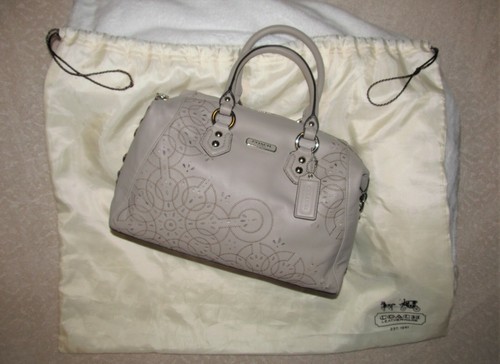 Coach Leather Ashley Tossed Laser Cut Satchel Shoulder Bag Signature EUC