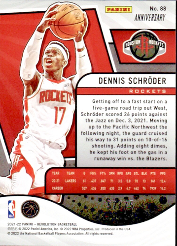 2021-22 Panini Revolution - Dennis Schroder #88 Anniversary /75 - Picture 2 of 2