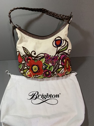 Bolso de Hombro Brighton Lona Floral Embrioderado Asa de Cuero con Bolsa para el Polvo - Imagen 1 de 9