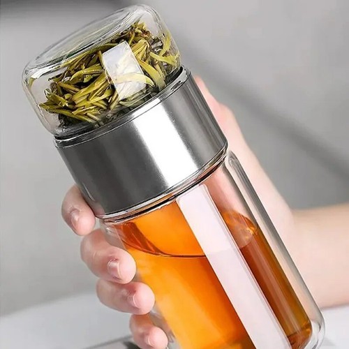 Glass Tea Infuser Bottle – 420ML Double Wall Tumbler with Filter for Drinks - Picture 5 of 8