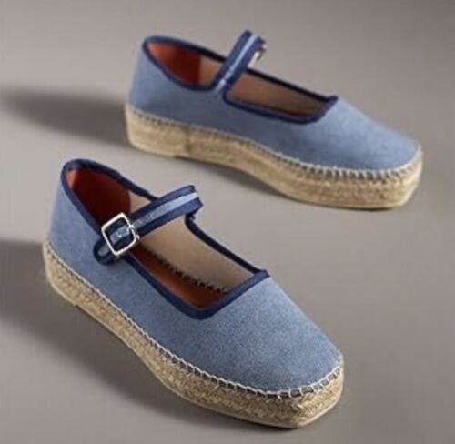 Women Mary Jane Flats Espadrilles Woven Espadrille Outsole Canvas Summer 9 Blue