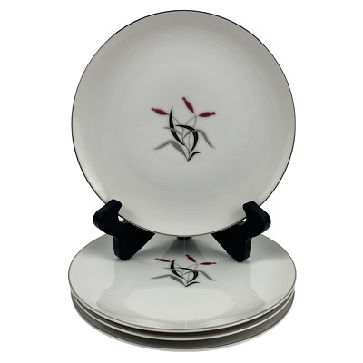 Trend China Debonair Bread Plates Set of 4 VTG Red Flower Black Leaves Japan
