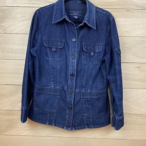 JONES-WEAR-Sport-Women-s-Dressy-Casual-Blue-Denim-Jean-Jacket-Button-Front-Sz-L
