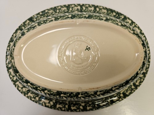 Roseville Workshops Gerald E Henn Green Spongeware Oval Serving Bowls Authentic - Picture 8 of 10
