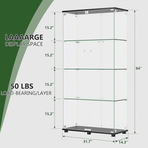2 Doors Glass Display Cabinet 4-Shelf Glass Bookshelf for Living Room,Bedroom - Picture 3 of 9